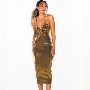 Colcci metallic cut out bodycon midi dress nwot